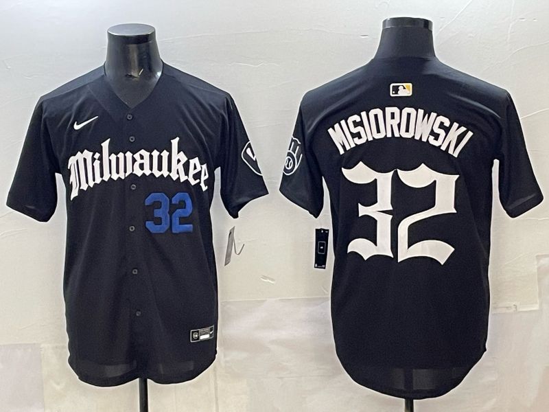 Men 2025 Milwaukee Brewers #32 Misiorowski Black Five generations Joint Name Nike MLB Jersey style 3